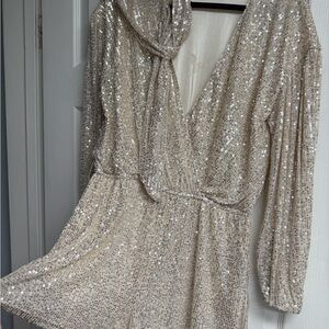 Fashion Nova Cream Sequin Dress
